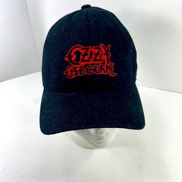 Men's Ozzy Osbourne black fitted ball cap black with red OO Small-med Flex fit - Picture 1 of 4
